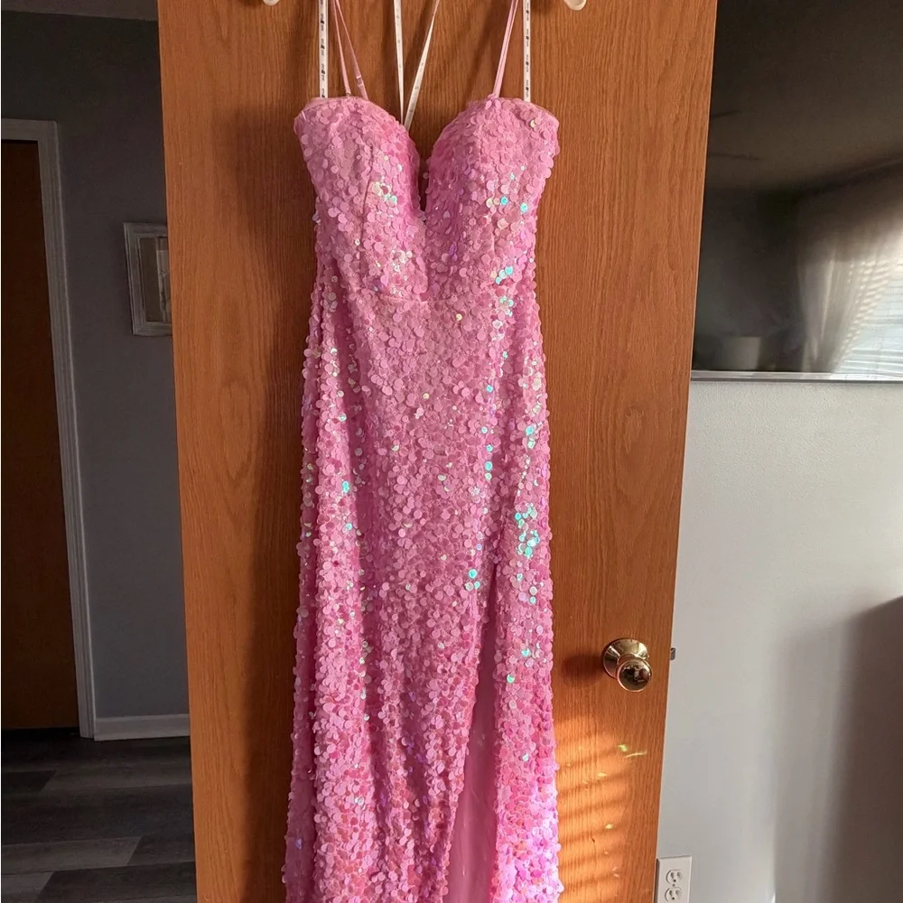 David's Bridal Pink Sequin Prom Dress - Picture 1 of 2
